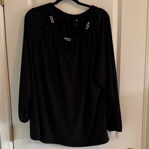 Carmen Marc Valvo Elegant Black Top with Gold Chain Detail